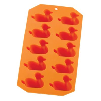 Hic Kitchen Orange Silicone Duck Shape Ice Cube Tray And Baking Mold - Makes 10 Cubes