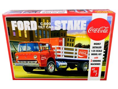 Carfaxo Skill 3 Model Kit Ford C600 Stake Bed Truck With Two ""coca-Cola"" Vending Machines 1/25 Scale Model By Amt