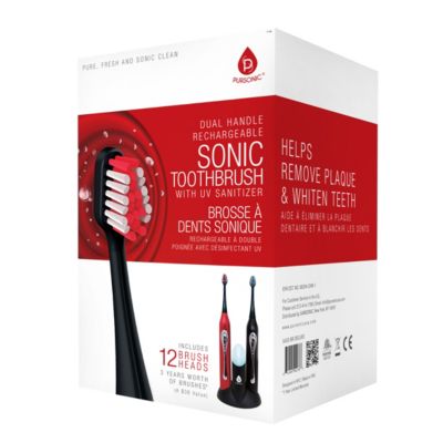 Pursonic Dual Handle Sonic Toothbrush With Uv Sanitizer Black And Red
