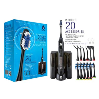 Pursonic Ultra High Powered Sonic Electric Toothbrush With Dock Charger, 12 Brush Heads & More! (Value Pack)