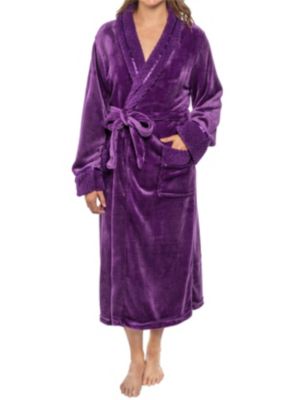 Pavilia Women's L-Xl Fleece Robe With Waffle Trim Plush Bathrobe