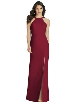 Dessy Collection Women's High-Neck Backless Crepe Trumpet Gown