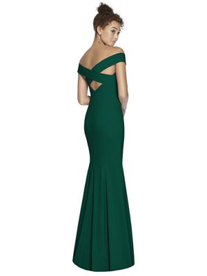 Dessy Collection Women's Off-The-Shoulder Criss Cross Back Trumpet Gown