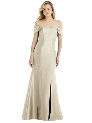Alfred Sung Women's Off-The-Shoulder Bow-Back Satin Trumpet Gown