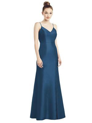 Alfred Sung Women's Open-Back Bow Tie Satin Trumpet Gown