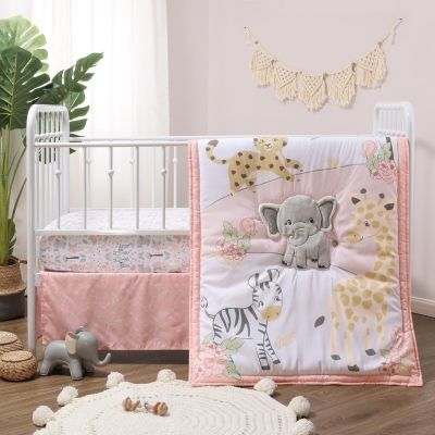 The Peanutshell Pink And Grey Wildest Dreams Crib Bedding Set For Baby Girls, 3 Piece Nursery Set