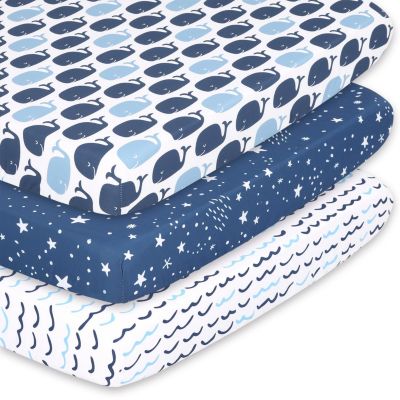 The Peanutshell Pack N Play, Mini Crib, Portable Crib Or Fitted Playard Sheets For Baby, 3 Pack Set, Blue -  840309709507