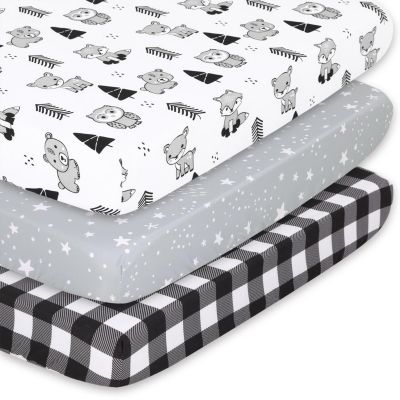 The Peanutshell Pack N Play, Mini Crib, Portable Crib Or Fitted Playard Sheets For Baby, 3 Pack Set, Grey -  840309709514