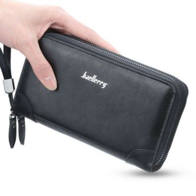 Baellerry Double Zipper Leather Clutch Phone Handbag Purse Card Holder Wallet Black