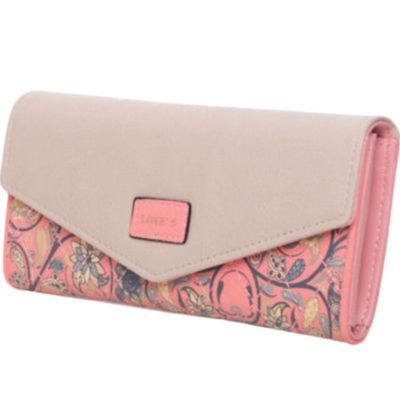 Rmbk Enterprise Women Long Pink Floral Clutch Tri-Fold Card Holder Purse Envelope Pu Leather Wallet