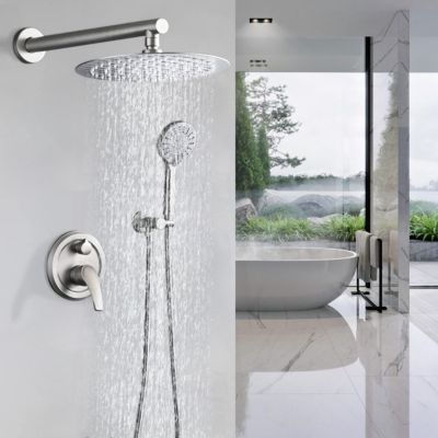 Simplie Fun 10 Inches Wall Mounted Shower With High Pressure Rain Shower Head And 5-Function Handheld Sho