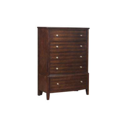 Simplie Fun Dark Cherry Finish 1Pc Chest Of 5X Drawers Satin Nickel Tone Knobs Transitional Style Bedroom