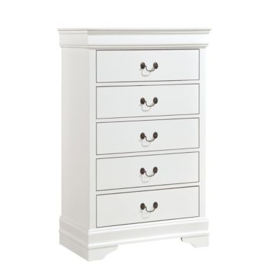 Simplie Fun Traditional Design White Finish 1Pc Chest Of 5 Drawers Antique Drop Handles Drawers Bedroom F