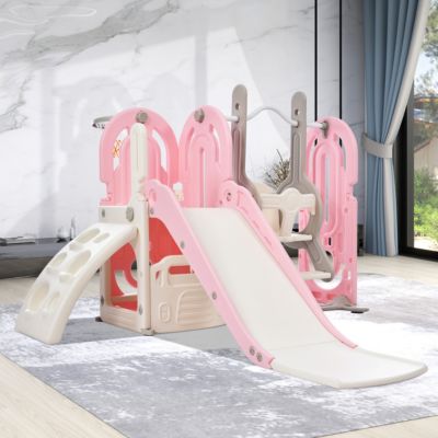 Simplie Fun Toddler Slide And Swing Set 5 In 1, Kids Playground Climber Slide Playset With Basketball Hoo