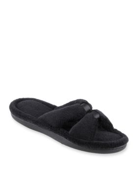 Totes Isotoner Microterry Satin Slide Slippers with Memory Foam | belk