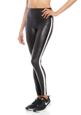Spanx Faux Leather Side Stripe Leggings Very Black/White Size Small