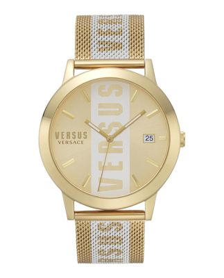 Versus Versace Mens Barbes Ion Plated Yellow Gold 44Mm Bracelet Fashion Watch