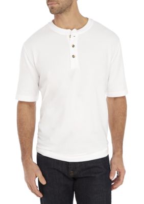 Saddlebred® Comfort Flex Solid Short Sleeve Henley Shirt | belk
