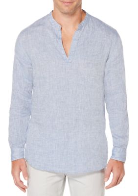 Perry Ellis® Long Sleeve Solid Linen Popover Banded Collar Shirt | belk