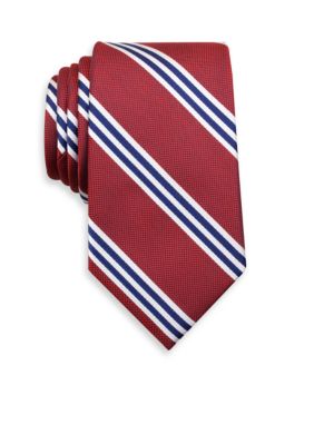 Wide Navy Blue & Red Twin Striped Silk Tie, In stock!