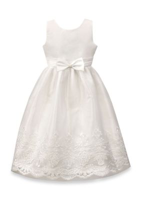 Jayne Copeland White Dress with Embroidered Border and Bow Girls 7-16 ...