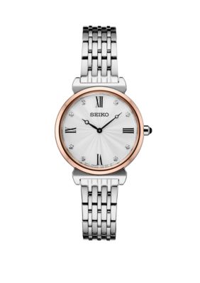 Seiko 2 Tone Crystal Watch With Silver Pattern Dial And 8 Crystal Accents |  belk