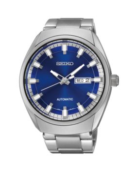 Seiko Men's Silver-Tone Blue Dial Automatic Calendar Watch | belk