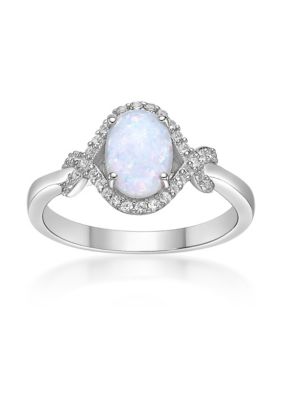 Belk & Co Lab Created 1 Ct. T.w. Lab-Created Opal And 1/3 Ct. T.w. Lab-Created White Sapphire Ring In Sterling Silver