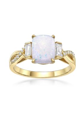 Belk & Co Lab Created 1.14 Ct. T.w. Lab-Created Opal And 3/8 Ct. T.w. Lab-Created White Sapphire Ring In Gold Plated Sterling Silver