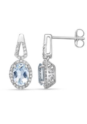 Belk & Co 3/4 Ct. T.w. Aquamarine And 1/4 Ct. T.w. Diamond Earrings In 10K White Gold