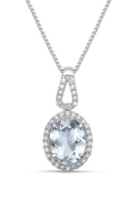 Belk & Co 1 9/10 Ct. T.w. Aquamarine And 1/5 Ct. T.w. Diamond Pendant Necklace In 10K White Gold