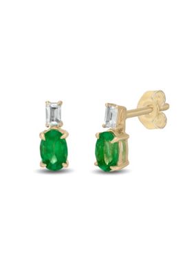 Belk & Co 1/2 Ct. T.w. Emerald And 1/8 Ct. T.w. White Topaz Earrings In 10K Gold