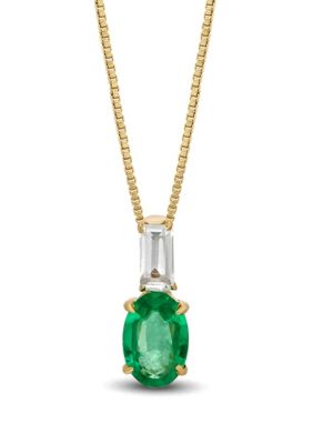 Belk & Co 1/2 Ct. T.w. Emerald And 1/5 Ct. T.w. White Topaz Pendant Necklace In 10K Gold