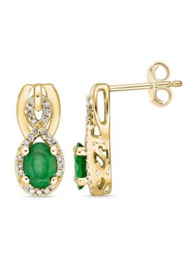 Belk & Co 1/2 Ct. T.w. Emerald And 1/5 Ct. T.w. Diamond Earrings In 10K Gold
