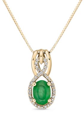 Belk & Co 3/4 Ct. T.w. Emerald And 1/10 Ct. T.w. Diamond Pendant Necklace In 10K Gold