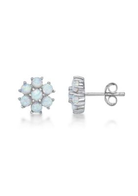 Belk & Co Lab Created 1 Ct. T.w. Lab-Created Opal And 3/8 Ct. T.w. Lab-Created White Sapphire Earrings In Sterling Silver