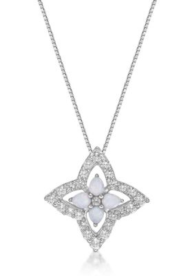 Belk & Co Lab Created 0.4 Ct. T.w. Lab-Created Opal And 1 Ct. T.w. Lab-Created White Sapphire Pendant Necklace In Sterling Silver
