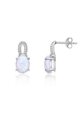 Belk & Co Lab Created 2.2 Ct. T.w. Lab-Created Opal And 1/5 Ct. T.w. Lab-Created White Sapphire Earrings In Sterling Silver