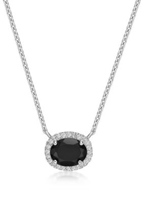 Belk & Co 1.1 Black Onyx And 1/5 Ct. T.w. Lab-Created White Sapphire Pendant Necklace In Sterling Silver