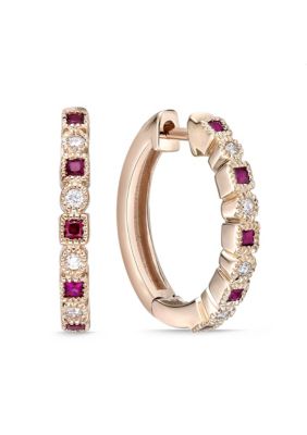 Belk & Co 1/5 Ct. T.w. Ruby And Diamond Accent Earrings In 10K Rose Gold
