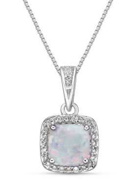 Belk & Co Lab Created 0.5 Ct. T.w. Lab-Created Opal And 1/8 Ct. T.w. Lab-Created White Sapphire Pendant Necklace In Sterling Silver