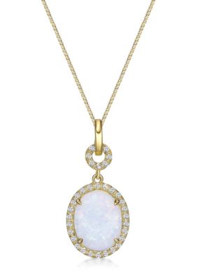 Belk & Co Lab Created 1.5 Ct. T.w. Lab-Created Opal And 1/4 Ct. T.w. Lab-Created White Sapphire Pendant Necklace In Gold Plated Sterling Silver