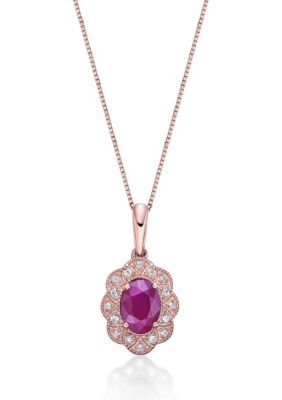 Belk & Co 1 1/10 Ct. T.w. Ruby And Diamond Accent Pendant Necklace In 10K Rose Gold