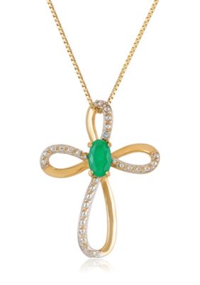 Belk & Co 1/3 Ct. T.w. Emerald And Diamond Accent Cross Pendant In 10K Gold