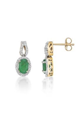 Belk & Co 1 1/10 Ct. T.w. Emerald And 1/10 Ct. T.w. Diamond Earrings In 10K Yellow Gold