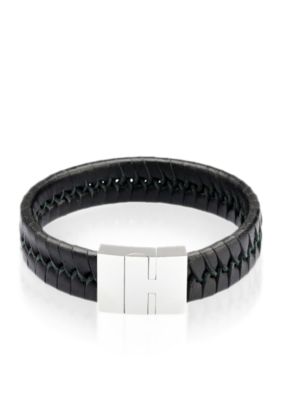 Belk & Co. Men's Stainless Steel and Leather Bracelet | belk