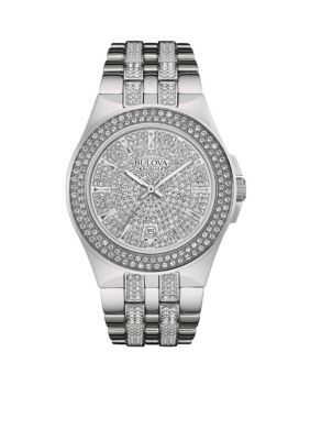 Bulova Men's Silver-Tone Crystal Watch