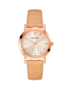 Bulova Women's Rose Gold-Tone Leather Watch