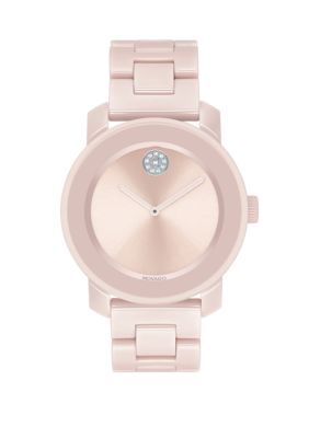 Movado Bold Blush Ceramic And Stainless Steel Bangle Watch