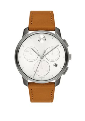 Movado Men's 42 Millimeter Stainless Steel Bold Leather Strap Watch